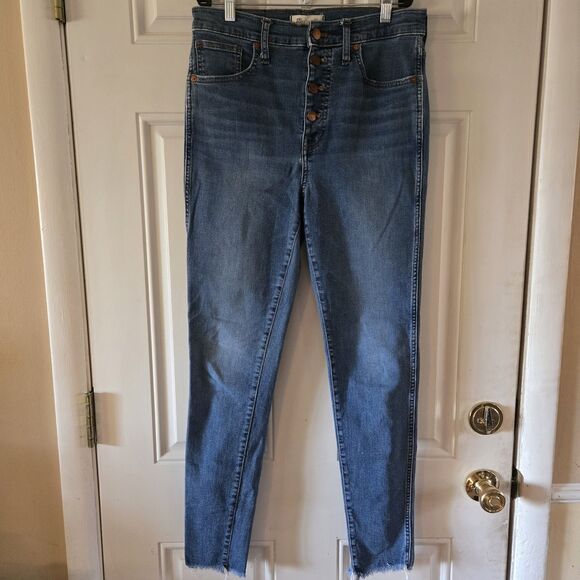 Madewell 10" High-Rise Skinny Jeans in Mackey Wash Size 29 T Frayed Hem Stretch - Picture 1 of 9